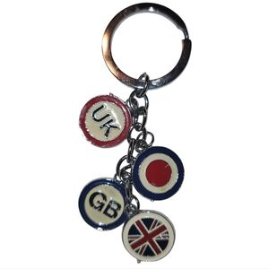 Uk Great Britain England Dangling Charm Keychain Key Ring Silver Tone Hardware